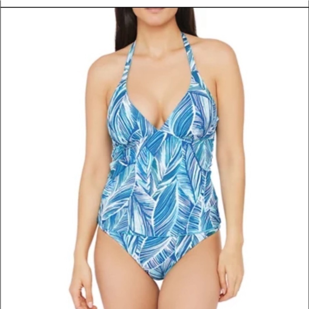 LA BLANCA SWIMWEAR Sketched Reversible Halter Tankini Top Size 6 NEW!